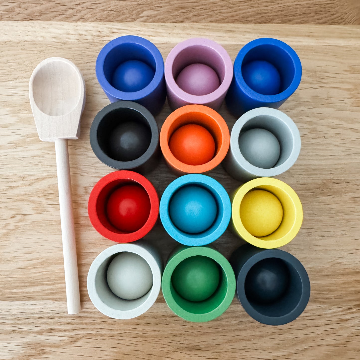Montessori-Inspired Wooden Balls-in-Cups Sorter