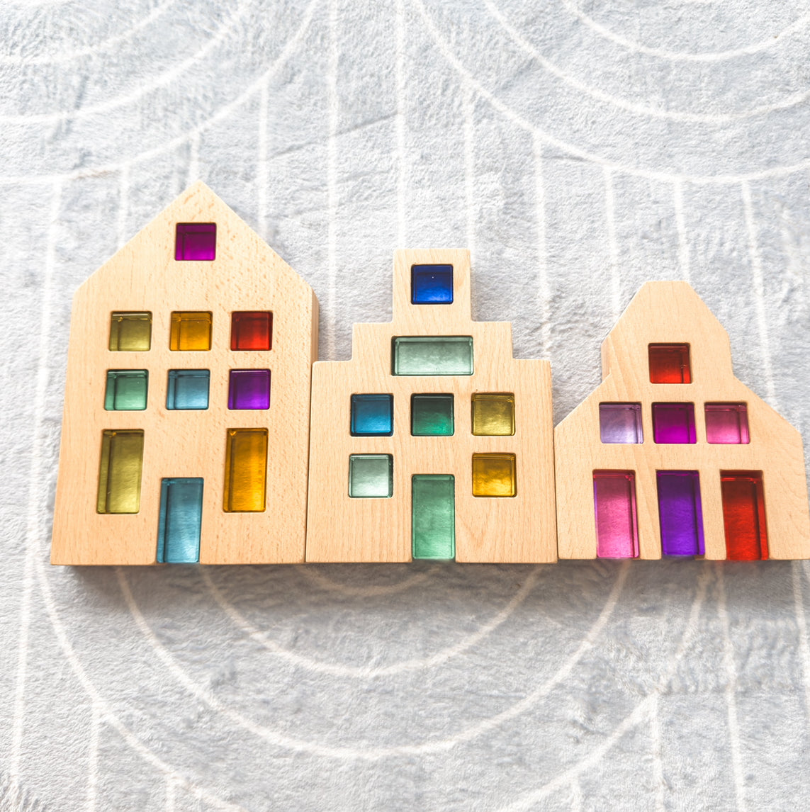 Dutch Wooden Houses with Lucite Cubes