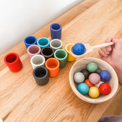 Montessori-Inspired Wooden Balls-in-Cups Sorter