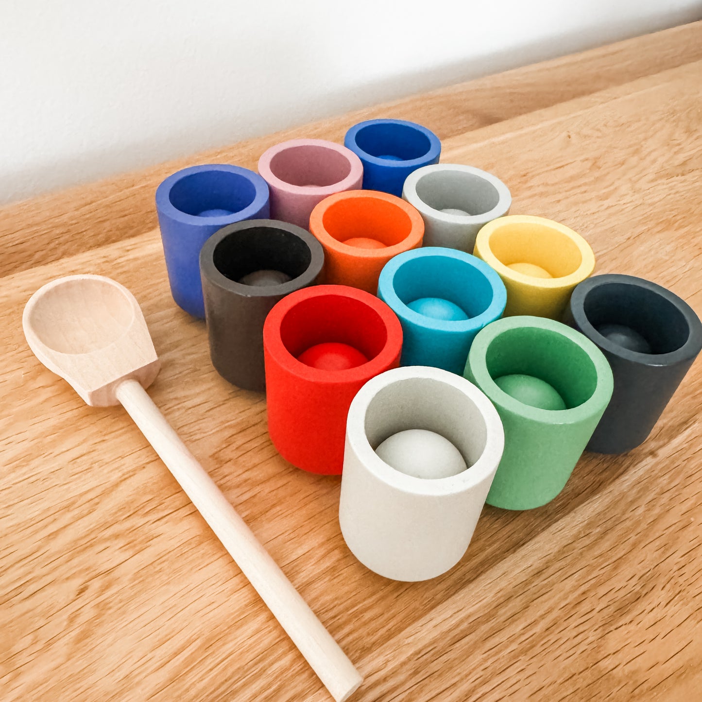Montessori-Inspired Wooden Balls-in-Cups Sorter