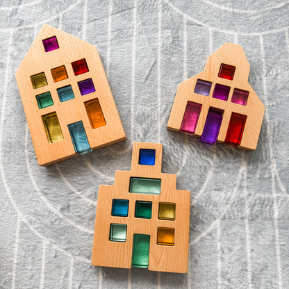 Dutch Wooden Houses with Lucite Cubes