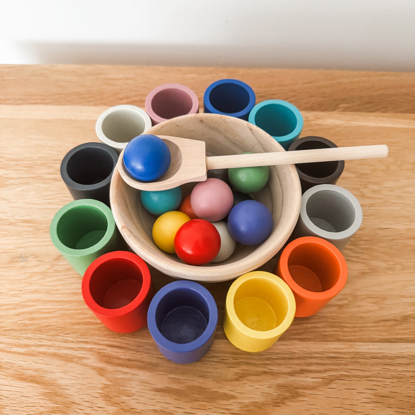 Montessori-Inspired Wooden Balls-in-Cups Sorter