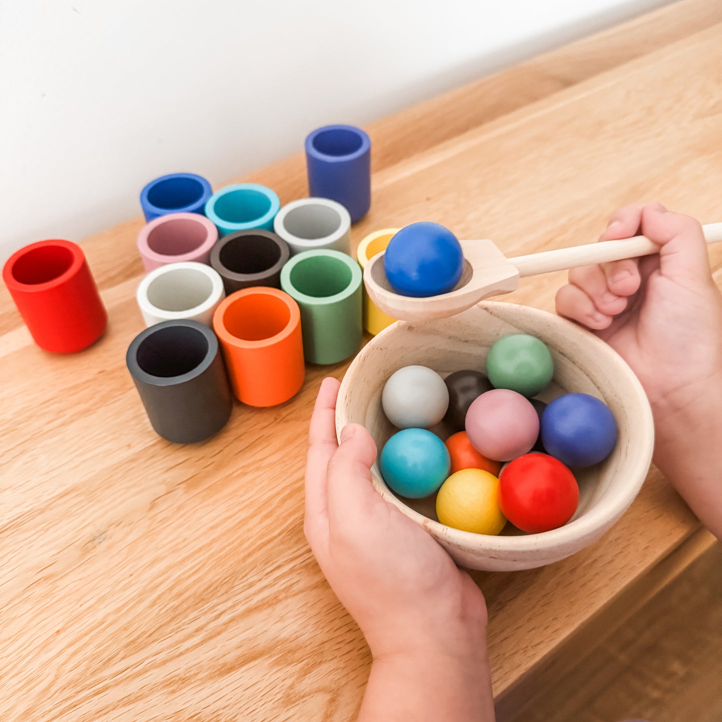 Montessori-Inspired Wooden Balls-in-Cups Sorter