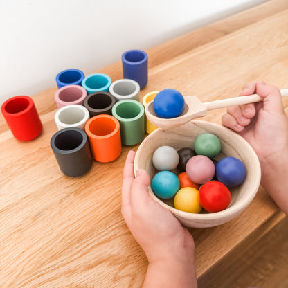 Montessori-Inspired Wooden Balls-in-Cups Sorter